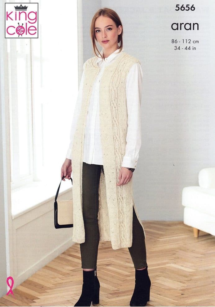 King Cole Ladies Waistcoat & Jacket Knitting Pattern in Forest Aran 5656