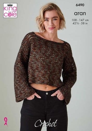 King Cole Long Sleeve Top and Vest Crochet Pattern in Firefly Aran (6490)