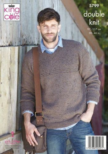 King Cole Men's Sweaters Knitting Pattern in Homespun DK (5799)