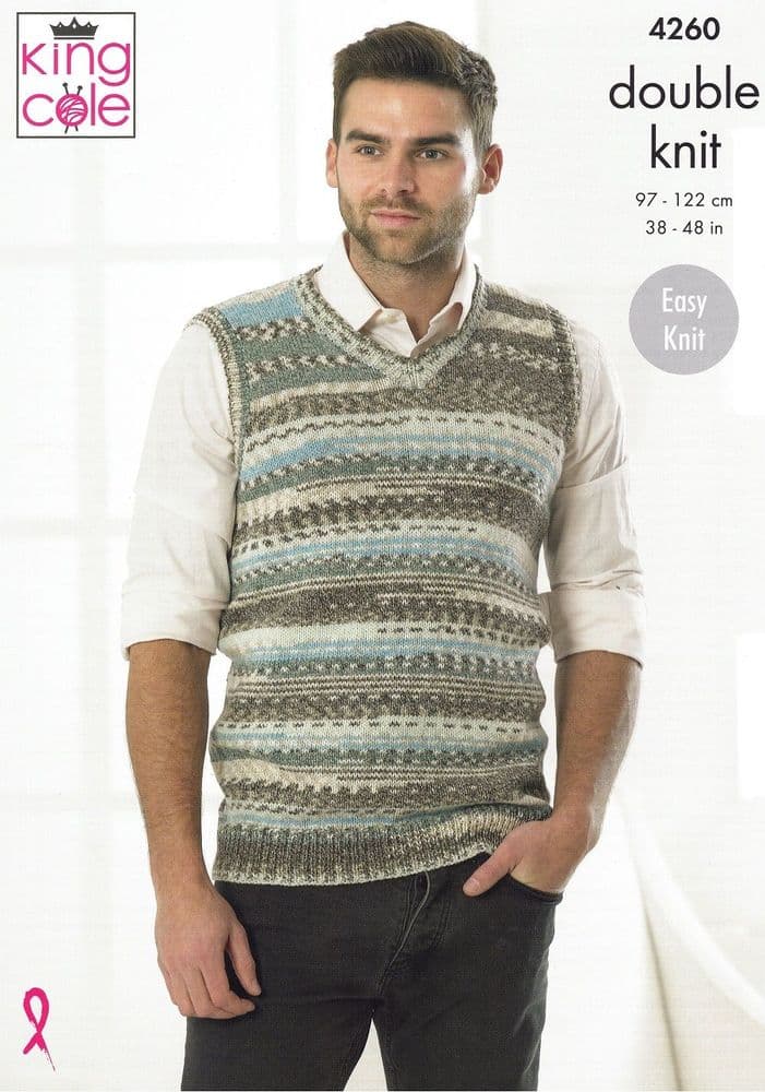 King Cole Mens Slipover Waistcoats Knitting Pattern in Drifter