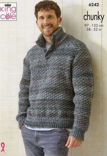 King Cole Mens Sweaters Knitting Pattern in Cottagespun Chunky (6242)