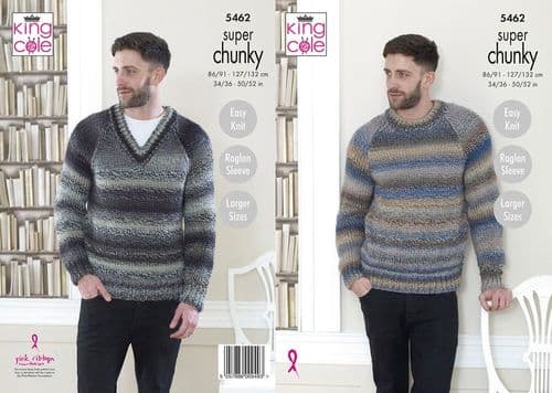 King Cole Mens Sweaters Knitting Pattern in Explorer Super Chunky (5462)