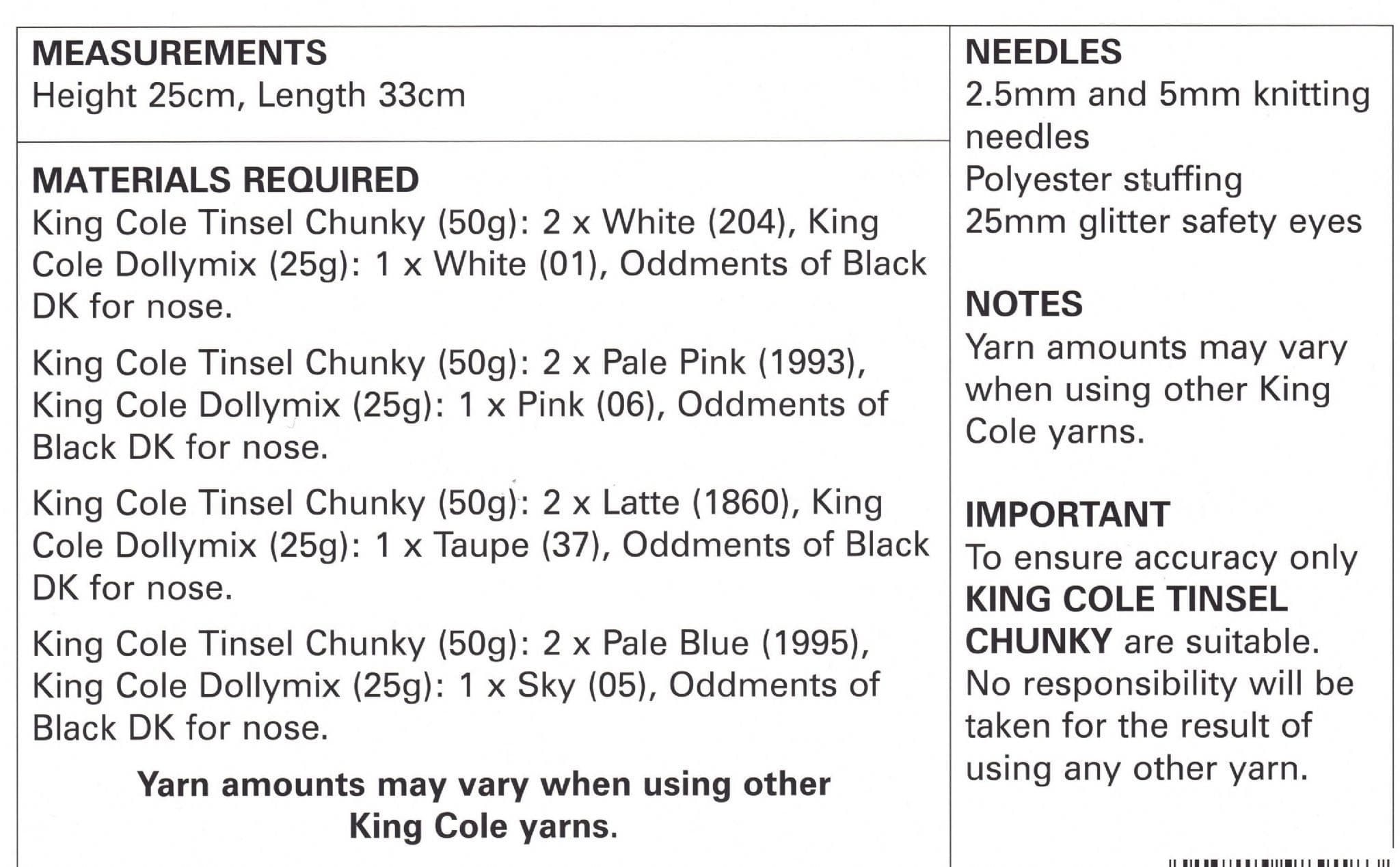 King Cole Pomeranian Dogs Knitting Pattern in Tinsel Chunky 9077