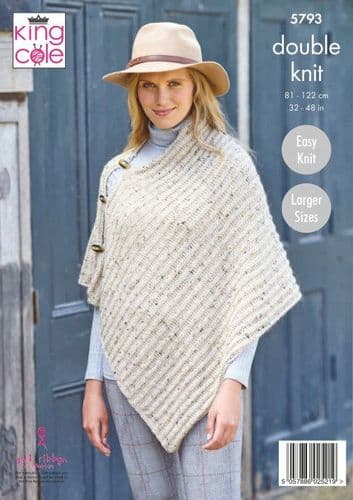 King Cole Ponchos Knitting Pattern in Homespun DK (5793)