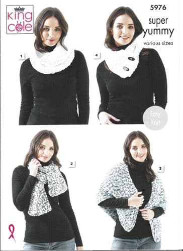 King Cole Scarf / Cowl Knitting Pattern in Super Yummy (5976)