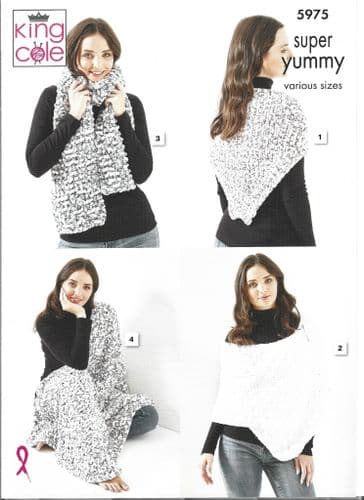 King Cole Scarf / Shawl / Wrap / Blanket Knitting Pattern in Super Yummy (5975)