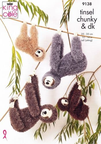 King Cole Sloths Knitting Pattern in Tinsel Chunky (9138)