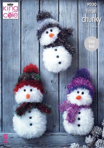 King Cole Snowman Knitting Pattern in Tinsel Chunky (9030)
