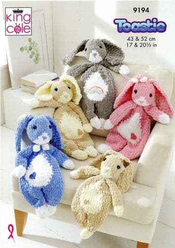 King Cole Snuggle Bunnies Toys Knitting Pattern in Toastie Super Chunky & DK (9194)