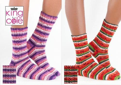 King Cole Socks Knitting Pattern in Footsie 4ply (5824)