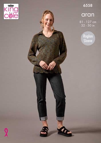 King Cole Sweater and Cardigan Knitting Pattern in Firefly Aran (6558)