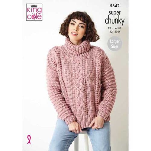 King Cole Sweater and Edge to Edge Jacket Knitting Pattern in Super Chunky (5842)