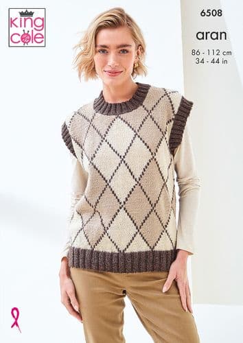 King Cole Sweater and Vest Top Knitting Pattern in Aran (6508)