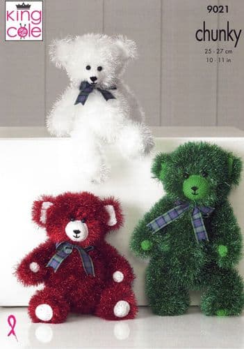 King Cole Teddies Knitting Pattern in Tinsel Chunky (9021)