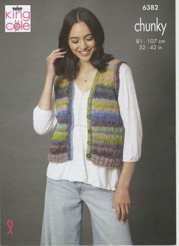 King Cole Waistcoat and Tank Top Knitting Pattern in Flair Chunky (6382)