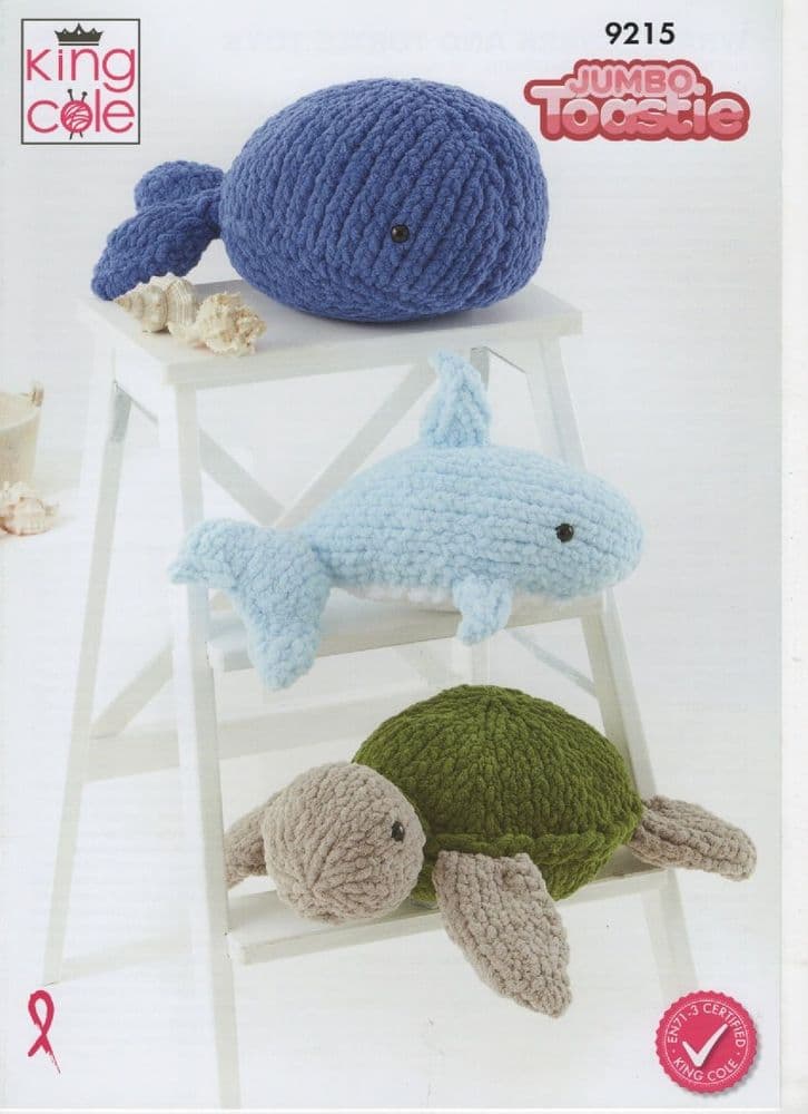 King Cole Whale Shark and Turtle Toys Knitting Pattern in Jumbo Toastie ...