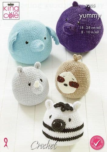 King Cole Wildlife Squishies Toy Crochet Pattern in Yummy Chunky (9205)