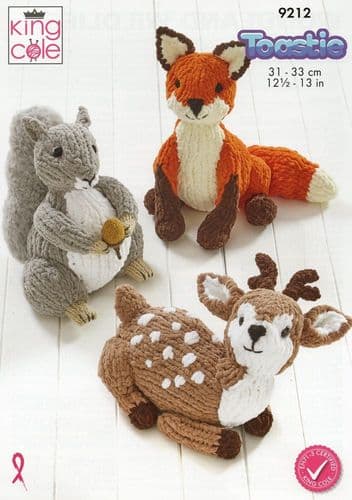 King Cole Woodland Wildlife Toy Knitting Pattern in Toastie Super Chunky (9212)