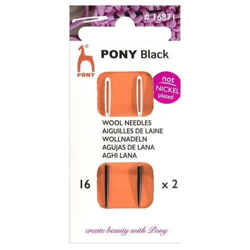 Pony Black Hand Sewing Needles - 2 x Wool Needles
