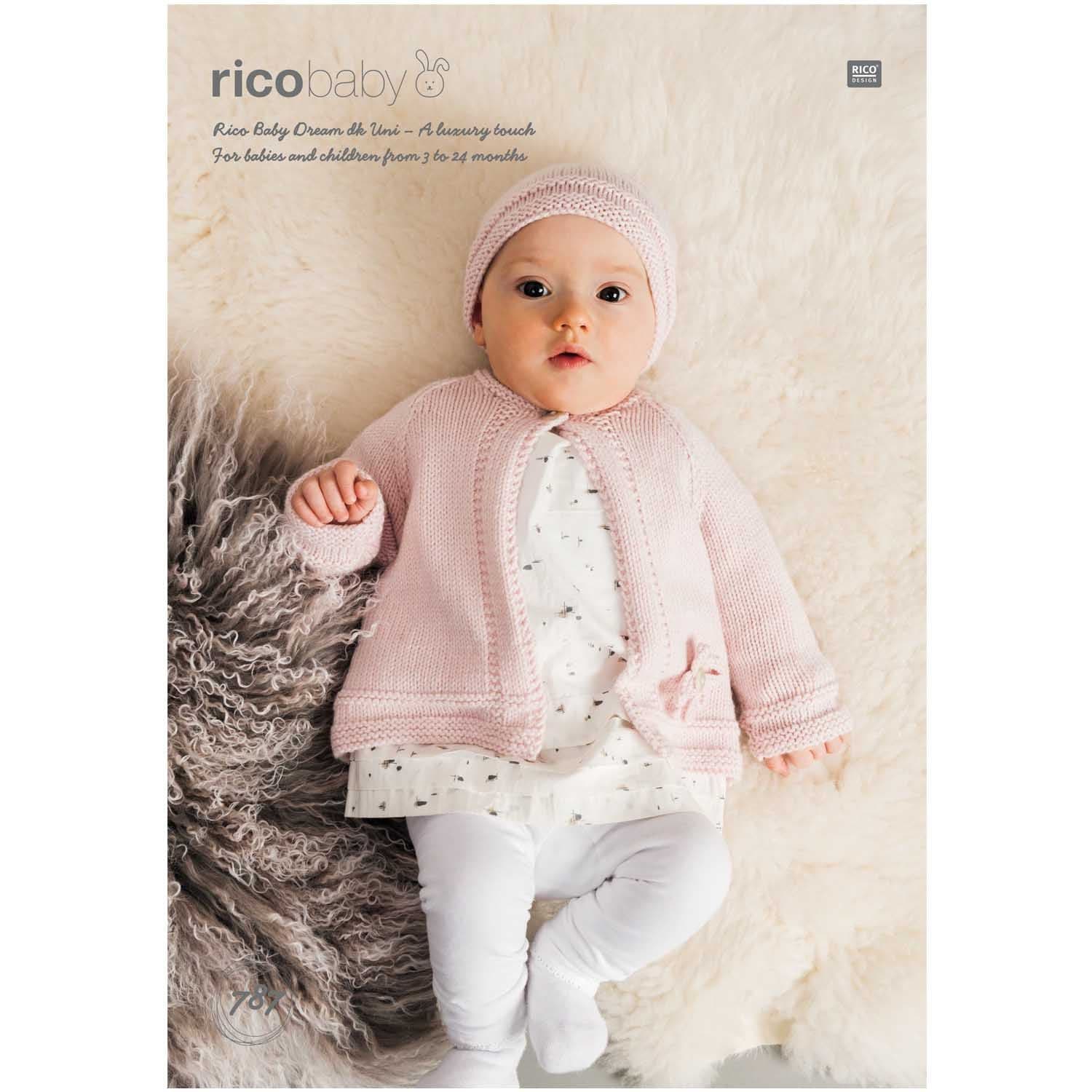 Rico Babies Cardigan & Hat Knitting Pattern in Baby Dream Uni DK 787