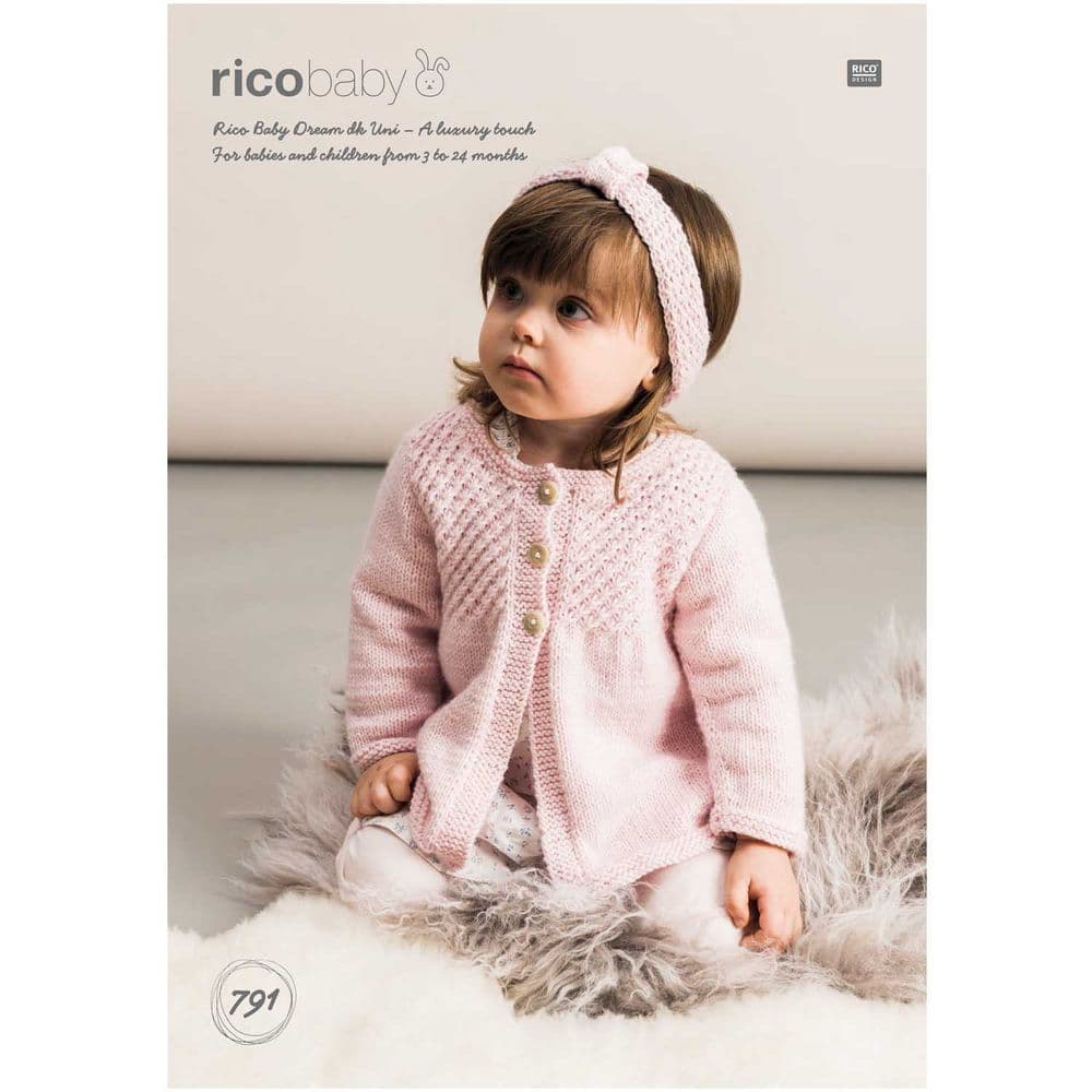 Rico Babies Cardigans & Headband Knitting Pattern in Baby Dream Uni DK 791