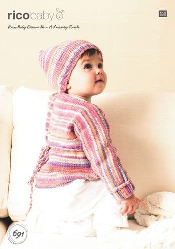 Rico Babies Wrap Over Cardigan & Hat Knitting Pattern in Baby Dream DK (691)