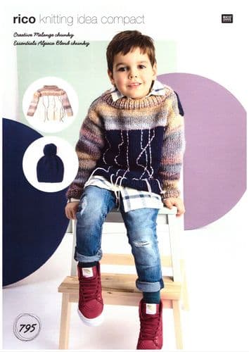 Rico Boys Sweater & Hat Knitting Pattern in Essentials Alpaca Blend & Creative Melange Chunky (795)