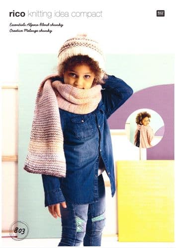 Rico Girls Shawl, Scarf & Hat Knitting Pattern in Essentials Alpaca Blend & Creative Melange C (803)
