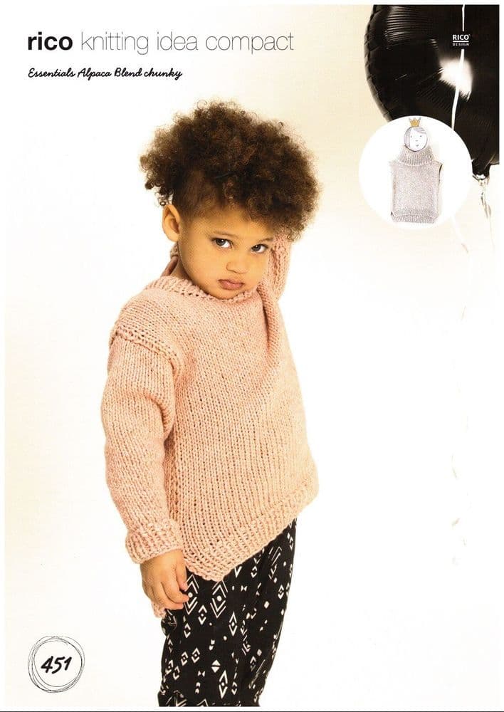 Rico Girls Sweater & Slipover Knitting Pattern in Essentials Alpaca