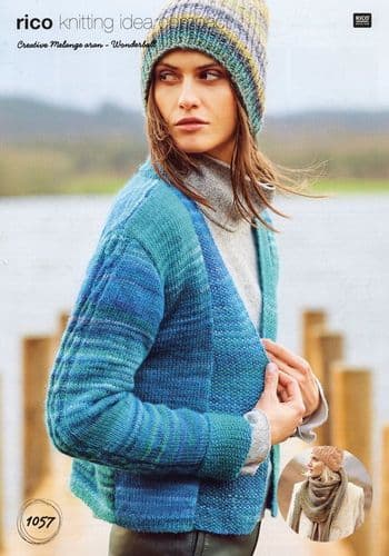 Rico Ladies Cardigan & Shawl Knitting Pattern in Creative Melange Wonderball Aran (1057)
