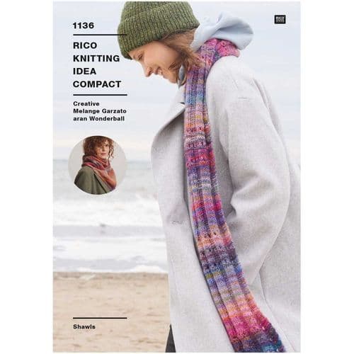 Rico Ladies Shawls Knitting Pattern in Melange Garzato Aran Wonderball (1136)