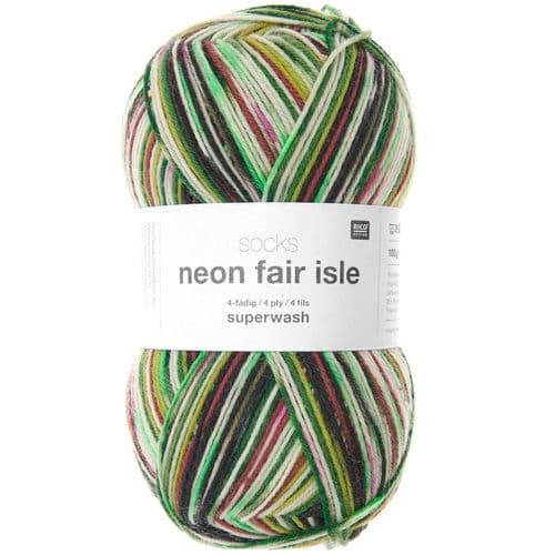 Rico Neon Fair Isle 4 ply Sock Yarn - 100g - 6 Shades