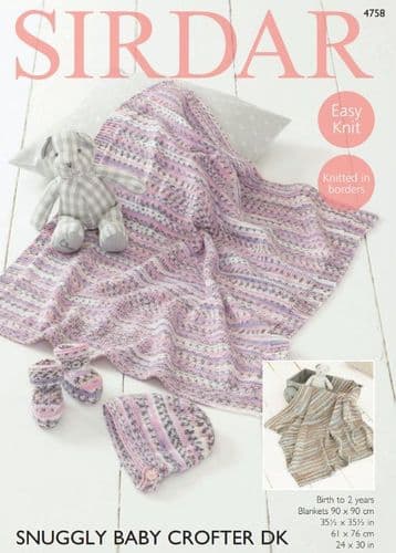 Sirdar Babies Blankets, Bootees & Bonnet Knitting Pattern in Baby Crofter DK - 4758 PDF DOWNLOAD