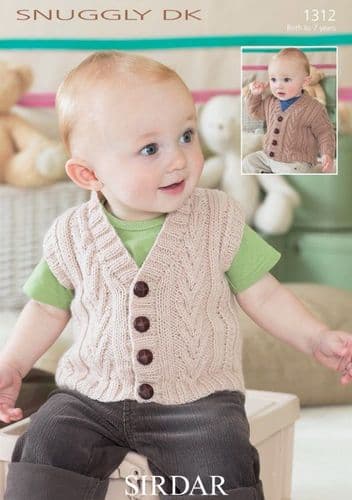 Sirdar Babies/Boys Cardigan & Waistcoat Knitting Pattern in Snuggly DK - 1312 PDF DOWNLOAD