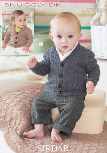 Sirdar Babies/Boys Cardigans & Blanket Knitting Pattern in Snuggly DK - 1311 PDF DOWNLOAD