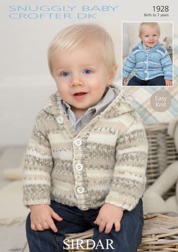 Sirdar Babies/Boys Cardigans Knitting Pattern in Baby Crofter DK - 1928 PDF DOWNLOAD