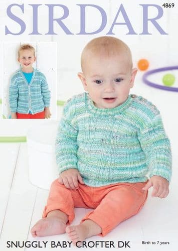 Sirdar Babies/Boys Sweater & Cardigan Knitting Pattern in Baby Crofter DK - 4869 PDF DOWNLOAD