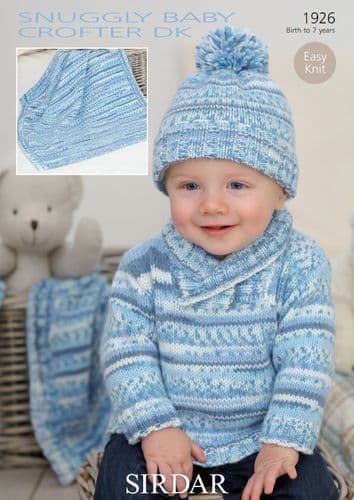 Sirdar Babies/Boys Sweater, Hat & Blanket Knitting Pattern in Baby Crofter DK - 1926 PDF DOWNLOAD