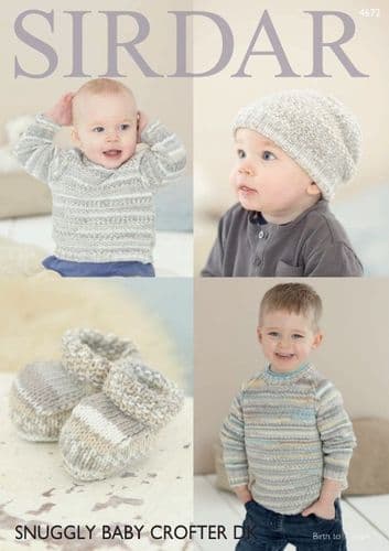 Sirdar Babies/Boys Sweater, Hat & Bootees Knitting Pattern in Baby Crofter DK - 4672 PDF DOWNLOAD