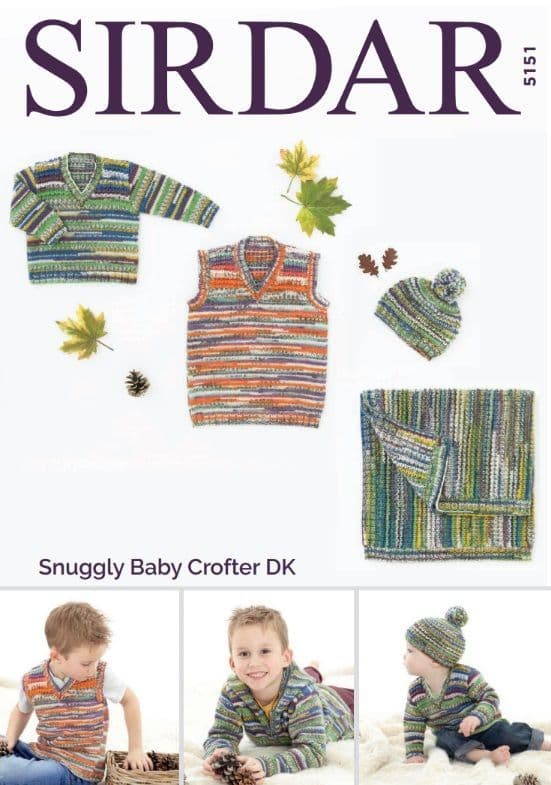 Sirdar Babies/Boys Sweater Tank Hat Blanket Knitting Pattern in