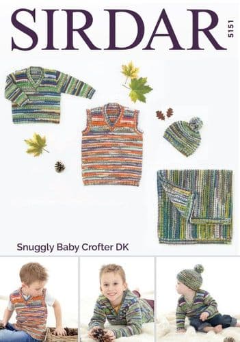 Sirdar Babies/Boys Sweater, Tank, Hat & Blanket Knitting Pattern in Baby Crofter DK - 5151 PDF