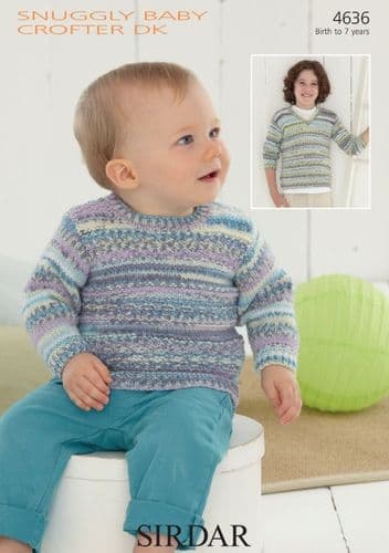 Sirdar Babies/Boys Sweaters Knitting Pattern in Baby Crofter DK - 4636 PDF DOWNLOAD