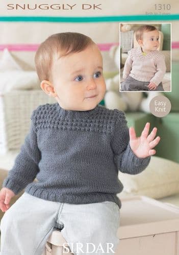 Sirdar Babies/Boys Sweaters Knitting Pattern in Snuggly DK 1310