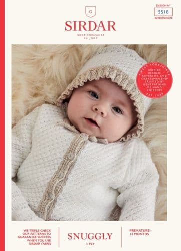 Sirdar Babies Cardigan & Bonnet Knitting Pattern in Snuggly 3ply - 5518 PDF DOWNLOAD