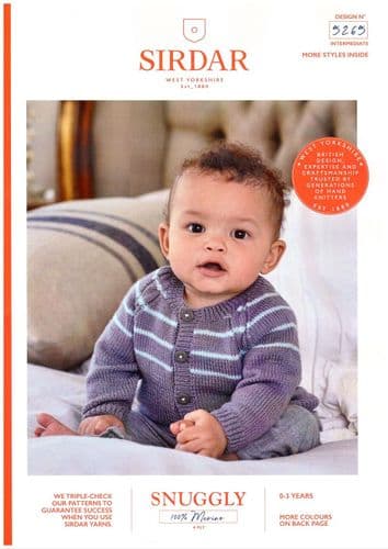 Sirdar Babies Cardigan Knitting Pattern in Snuggly 100% Merino 4Ply (5265)