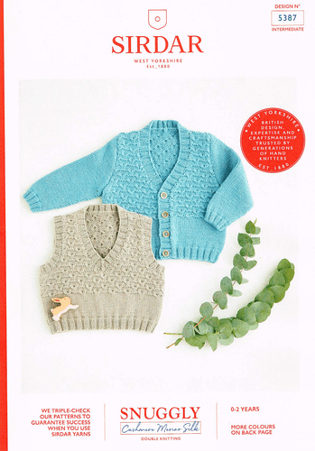 Sirdar Babies Cardigan & Vest Knitting Pattern in Snuggly Cashmere Merino Silk DK (5387)
