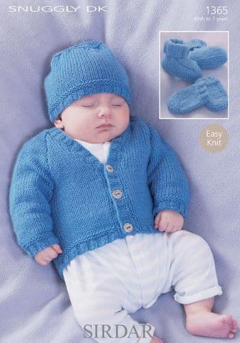 Sirdar Babies/Children's Cardigan, Hat, Bootees & Mittens Knitting Pattern in Snuggly DK - 1365 PDF