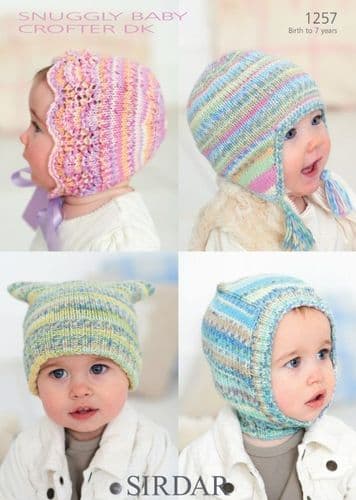 Sirdar Babies/Children's Hats Knitting Pattern in Baby Crofter DK - 1257 PDF DOWNLOAD
