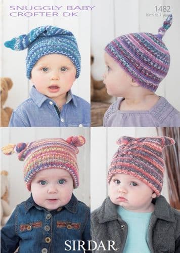 Sirdar Babies/Children's Hats Knitting Pattern in Baby Crofter DK - 1482 PDF DOWNLOAD