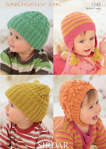 Sirdar Babies/Children's Hats Knitting Pattern in Snuggly DK - 1242 PDF DOWNLOAD